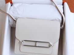 HERMES Roulis19CM 猪鼻子包 原厂Evercolor皮 顶级纯手缝工艺缝制 8L奶油白