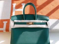 Hermes Z6孔雀绿 Birkin25CM 铂金包法国togo小牛皮 老师傅全手缝 金扣