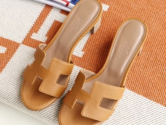 HERMES 夏季旅游凉拖必备 中跟4.5拖鞋 爱马仕Hermes Epsom 金棕 37码