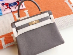 HERMES 8F锡器灰 金扣 Kelly28CM 法国原厂togo皮 凯丽凯莉包 纯手缝蜡线缝制工艺