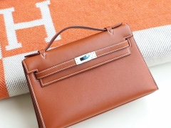 HERMES 宴会手挽款 Ck37金棕 银扣 Minikelly一代 原厂Swift皮 迷你凯莉包 纯手缝蜡线缝制工艺