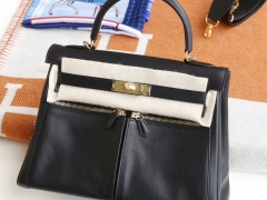 爱马仕 CC89黑色 Kelly lakis32cm 原厂Swift皮 金扣 内缝 凯莉拉链包 老师傅纯手工制作