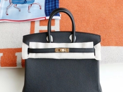 爱马仕 Birkin25CM CC89黑色 铂金包法国Epsom皮 老师傅全手缝 金扣