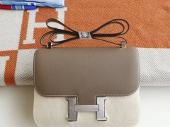 HERMES Ck18大象灰 Constance24CM 空姐包 原厂Epsom皮 银扣 纯手工手缝工艺制作