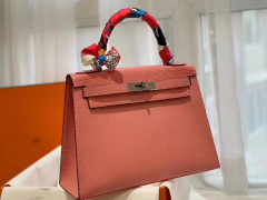 kelly28 进口西班牙 蜥蜴皮 1Q奶昔粉/银扣 老工匠 蜡线纯手工缝制