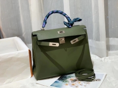 HERMES 32kelly swift 丛林绿 拉丝银扣 蜡线手缝 ～
