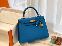 Kelly 25cm epsom皮 B3坦桑尼亚蓝 金扣 版型比birkin更有年轻的感觉 可拎可肩背