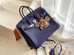 19年秋冬新色M3 蓝紫蓝紫超好看！ M3蓝紫色 银扣 birkin25CM 原厂Togo皮 铂金包 纯手缝蜡线缝制工艺