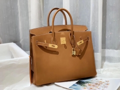 爱马仕 35birkin 原厂御用马鞍皮 马鞍色 金扣 蜡线手缝 ～