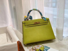 kelly28 进口西班牙 蜥蜴皮 奇异果绿 /金扣 老工匠 蜡线纯手工缝制