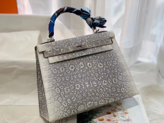 kelly28 进口西班牙 蜥蜴皮 雪花自然色/银扣 老工匠 蜡线纯手工缝制