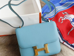 爱马仕 现货 P3北方蓝 Constance19CM 空姐包 原厂专柜Epsom皮 银扣 纯手工手缝工艺制作