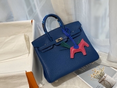 爱马仕 现货 25 birkin tc皮 保伽利亚蓝 银扣