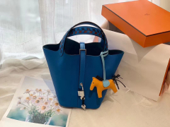 HERMES picotin lock 菜篮子 18 限量版编织拼接手柄 蜡线缝制 Epsom B3坦桑尼亚蓝