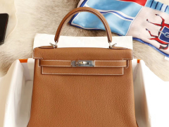 爱马仕 Ck37金棕色 内缝 金扣 Kelly28CM 原厂Togo皮 凯丽凯莉包 纯手缝蜡线缝制工艺