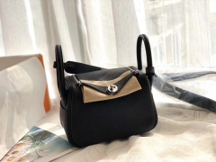 爱马仕 高颜值的 mini Lindy 上身好看又百搭 正品开版 进口TC皮 ck 89黑色 银扣