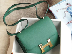 爱马仕 现货 U4丝绒绿 Constance19CM 空姐包 原厂专柜Epsom皮 金扣 纯手工手缝工艺制作