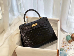HERMES 89黑金 kelly 28 亮光 nilo尼罗两点鳄鱼皮