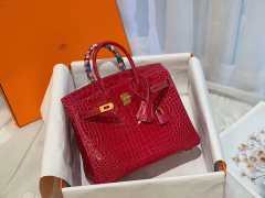 HERMES E5糖果粉Rose Tyrien porosus湾鳄倒v 金扣 birkin 25  [色][色][色]中东土豪！