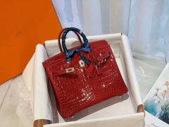 爱马仕 95法拉利红Braise 两点 尼罗鳄 银扣 birkin 25 白富美标配