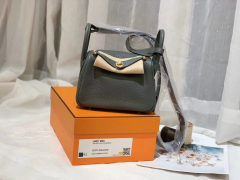 爱马仕 mini Lindy 超高颜值 上身好看又百搭 进口TC皮 63杏绿色 这个颜色高贵又优雅