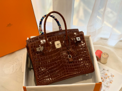 HERMES birkin 30 尼罗亮光 焦糖色 银扣 顶级老工匠纯手工缝制