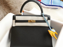 CC89黑色 金扣 Kelly25CM 专柜原厂Epsom皮 凯丽凯莉包 纯手缝蜡线缝制工艺