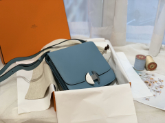 HERMES 走秀新款 2002-20cmevercolor 皮 J7 亚麻蓝 ZP开版 康康升级版 “爱马仕脸” 