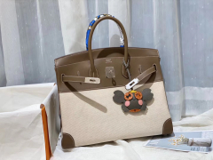 HERMES birkin 35 帆布拼swift大象灰 银 帅气