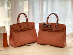 HERMES 94 陶瓷粉 银扣 30 birkin 南非鸵鸟皮Ostrich  鸵鸟皮 经久耐用 耐磨