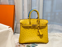 HERMES 25birkin 小可爱 进口南非kk鸵鸟皮 柠檬黄 金扣 顶级蜡线纯手缝