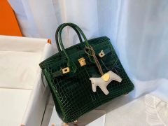 爱马仕 67祖母绿Vert Fonce nilo两点 尼罗鳄 金扣 birkin 25