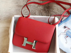 HERMES 现货 S3心红色 Constance19CM 空姐包 原厂专柜Epsom皮 银扣 纯手工手缝工艺制作
