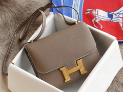 HERMES M8沥青灰 Constance19CM 空姐包 原厂Epsom皮 银扣 纯手工手缝工艺制作 上身百搭 效果十佳