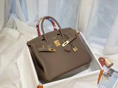 爱马仕 birkin 30 togo 18大象灰 拼L3玫瑰紫 金扣 纹路细腻质感超柔软