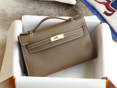 爱马仕 宴会手挽款 CC37大象灰 银扣 22 mini kelly 一代/Kelly pochette 原厂御用 进口Swift皮 蜡线手缝工艺