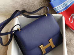 HERMES 现货 7K宝石蓝 Constance19CM 空姐包 原厂Epsom皮 金扣 纯手工手缝工艺制作