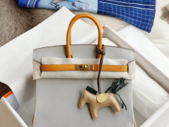最佳搭配！CC80珍珠灰拼9j太阳黄 金扣 birkin25CM 原厂专柜山羊皮 cherve 皮 铂金包 纯手缝蜡线缝制工艺