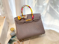 HERMES 芋头紫 金扣 30 birkin 南非鸵鸟皮Ostrich 鸵鸟皮经久耐用 耐磨 自重轻 越用越有光泽