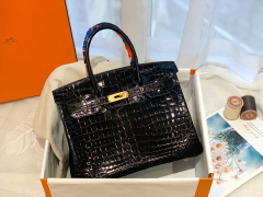 HERMES birkin 30 尼罗亮光 89 黑色 金扣 顶级老工匠纯手工缝制