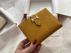 Bearn 对折短夹 epsom 蜡线手工缝制 9D琥珀黄