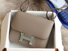 HERMES 现货 Ck18大象灰Constance19CM 空姐包 原厂Epsom皮 金扣 纯手工手缝工艺制作  经典热卖百搭款