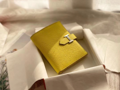 Bearn 对折短夹 山羊皮 蜡线手工缝制 9R柠檬黄