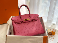 HERMES E5 玫红 金扣 30 birkin 南非鸵鸟皮Ostrich 鸵鸟皮经久耐用 耐磨 自重轻 越用越有光泽