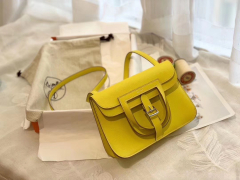 HERMES mini Halzan 肩背设计款 实用 简单 晚宴包 进口swift 皮 9R柠檬黄