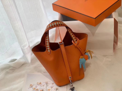 爱马仕 picotin lock 菜篮子 18 限量版编织拼接手柄 蜡线缝制 Epsom 93经典橙色