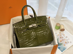 HERMES birkin 30 尼罗亮光 6H 橄榄绿 银扣 顶级老工匠纯手工缝制