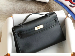 爱马仕 宴会手挽款 CC89黑色 银扣 22 mini kelly 一代/Kelly pochette 原厂御用 进口Swift皮 蜡线手缝工艺