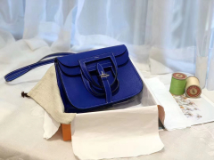 HERMES mini Halzan 肩背设计款 实用 简单 晚宴包 进口swift 皮 T7 电光蓝