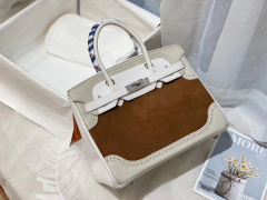 HERMES birkin 30 鹿皮古铜 拼swift珍珠灰 拼clemence 纯白 银扣